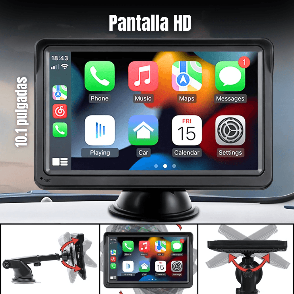 CARPRO - PANTALLA INTELIGENTE PARA TU CARRO con pantalla HD de 10.1 pulgadas, funciones de Android Auto y GPS.