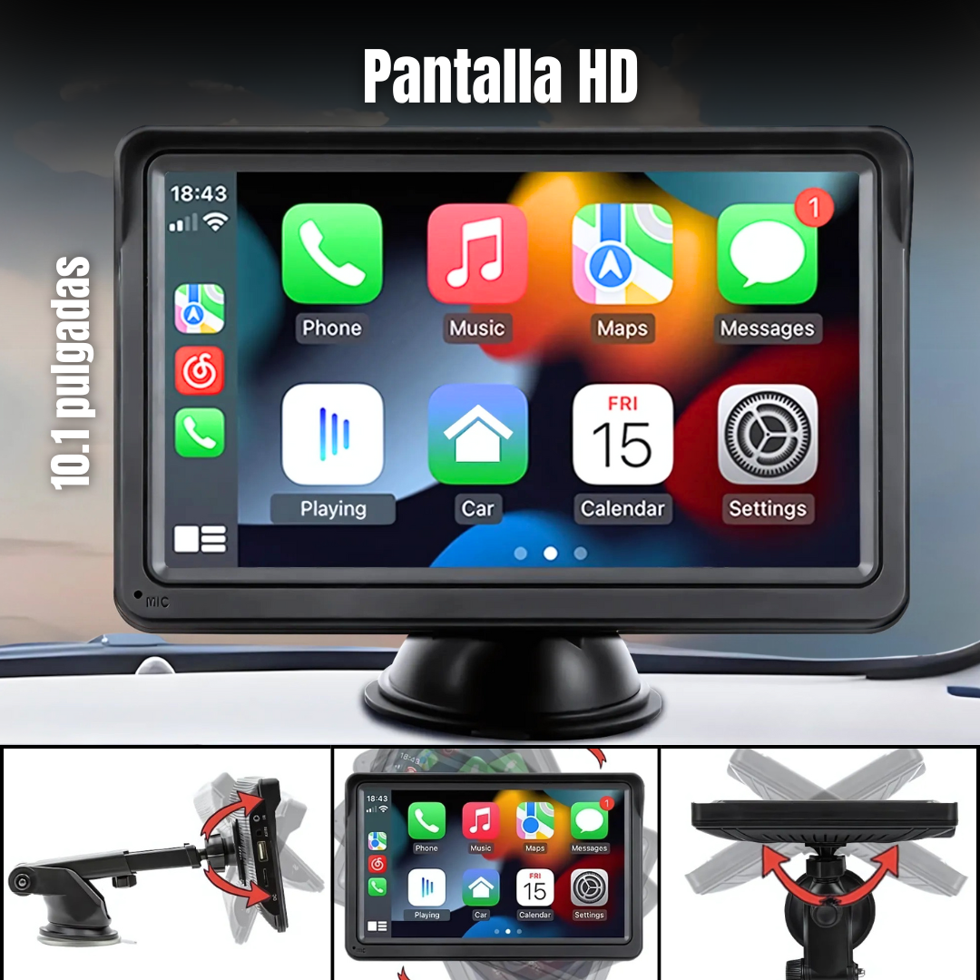 CARPRO - PANTALLA INTELIGENTE PARA TU CARRO con pantalla HD de 10.1 pulgadas, funciones de Android Auto y GPS.