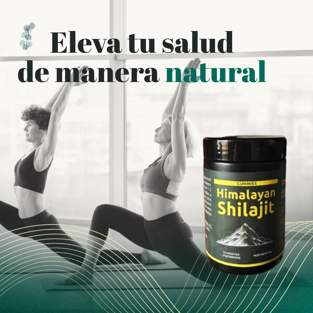 Shilajit Vital Gummies - Energía Ancestral en Cada Bocado with fitness enthusiasts practicing yoga for natural health.